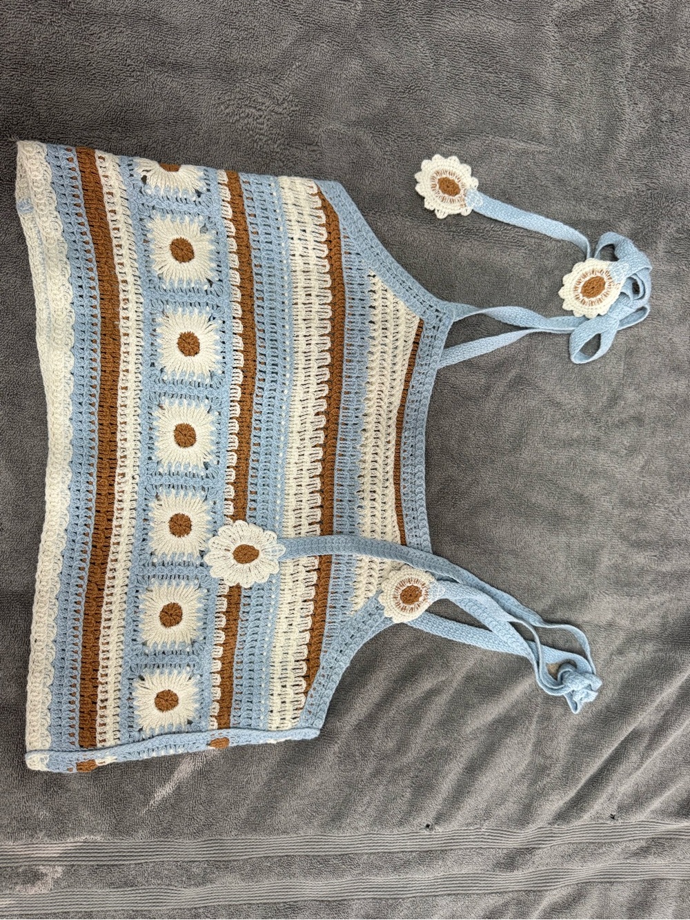Pink lily Floral Crochet Tank Tops With Striped Design S/M